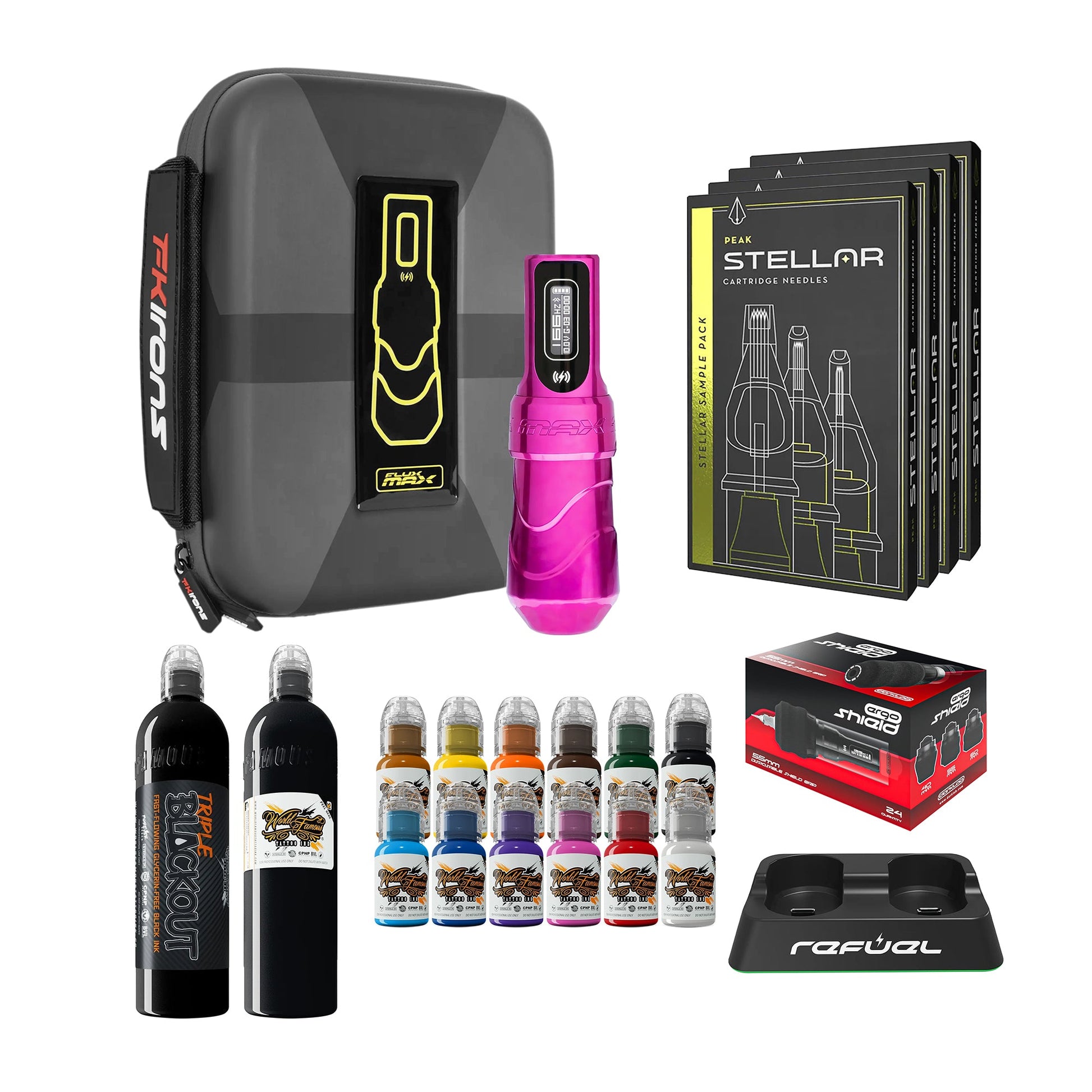 FK Irons Flux Max Bundle With 1 PowerBolt Battery – Pick Color and Stroke Length - FK Irons - Precision Tattoo MachinesFK Irons Flux Max Bundle With 1 PowerBolt Battery – Pick Color and Stroke Length