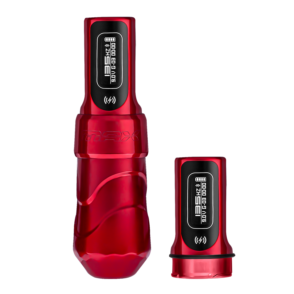 Flux Max Scarlet Special Edition  w/ 2 PowerBolts II - FK Irons - Precision Tattoo MachinesFlux Max Scarlet Special Edition  w/ 2 PowerBolts II