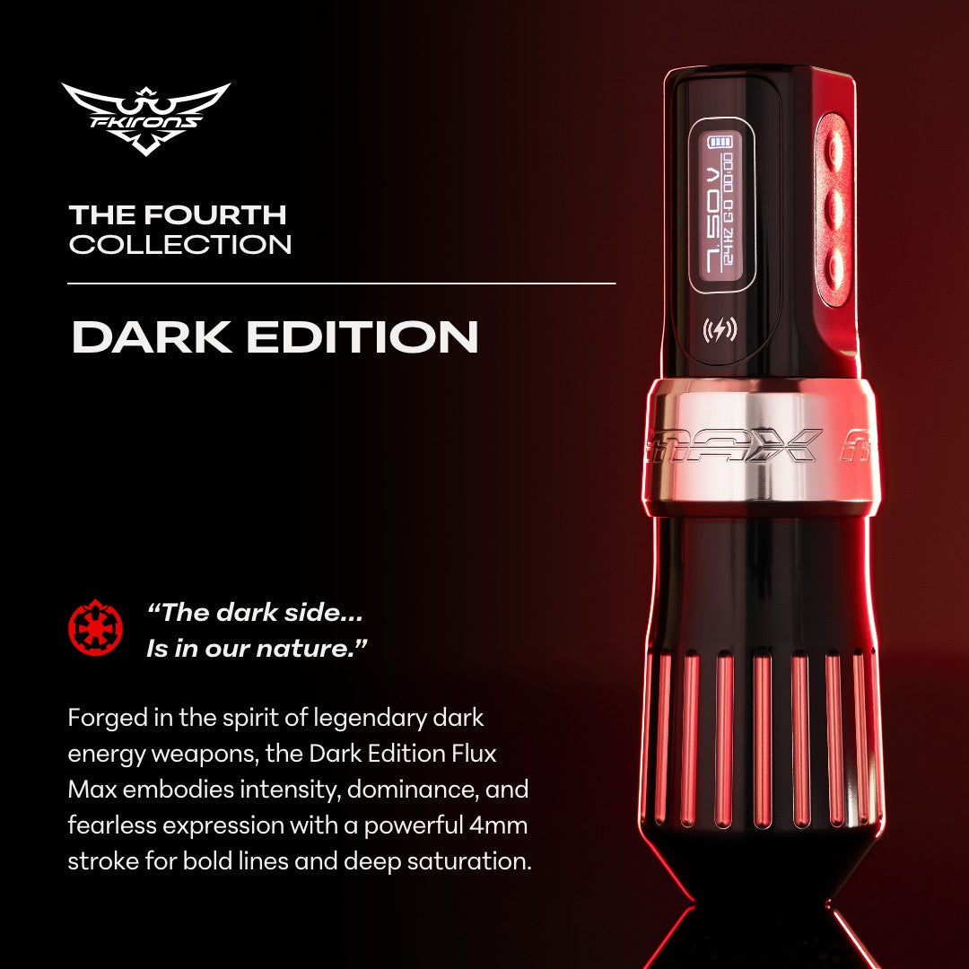 FK Irons Fourth Collection Flux Max Machine — Dark Edition - FK Irons - Precision Tattoo MachinesThe Fourth Collection: Flux Max w/ 2 PowerBolt II's - Limited Dark Edition
