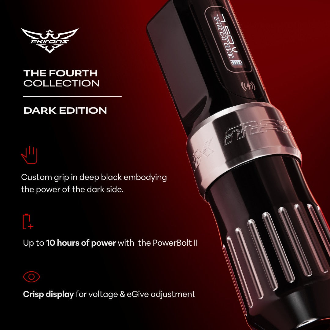 FK Irons Fourth Collection Flux Max Machine — Dark Edition - FK Irons - Precision Tattoo MachinesThe Fourth Collection: Flux Max w/ 2 PowerBolt II's - Limited Dark Edition
