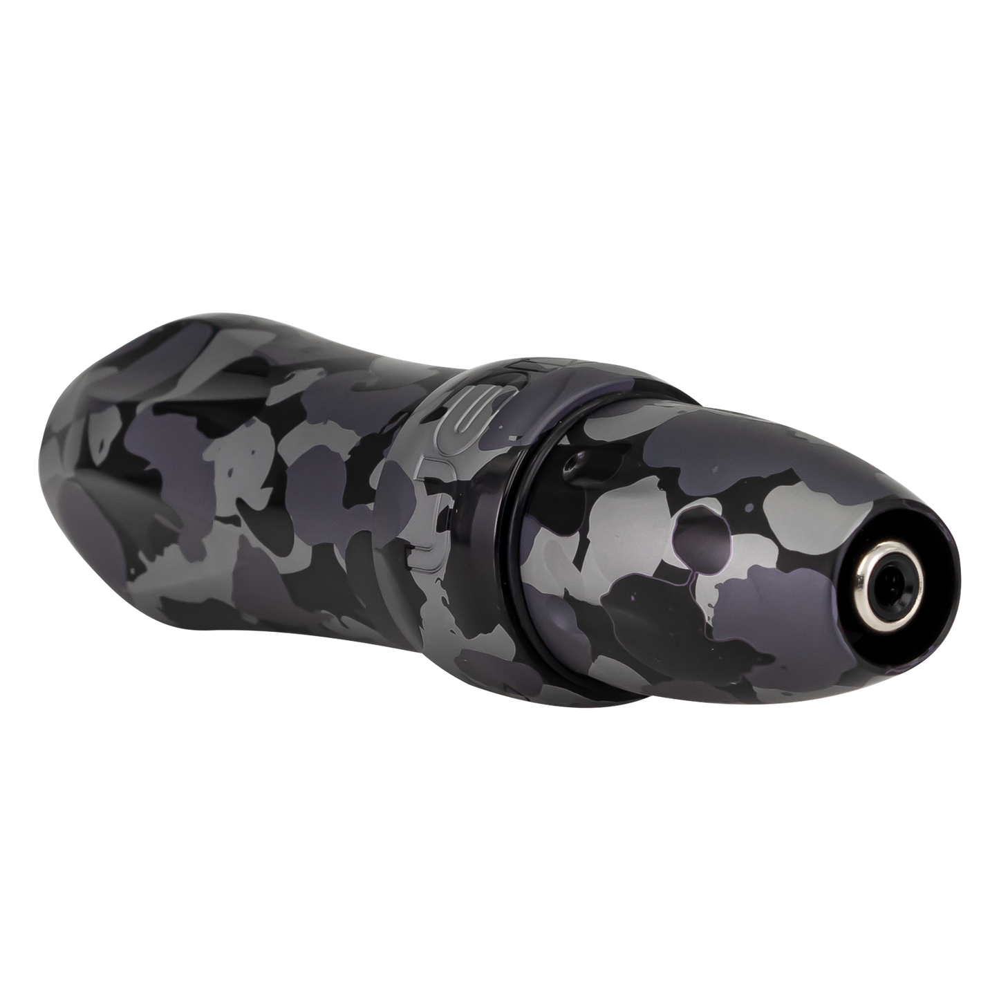 Spektra Xion in spotted black and gray camouflage, view from the plug