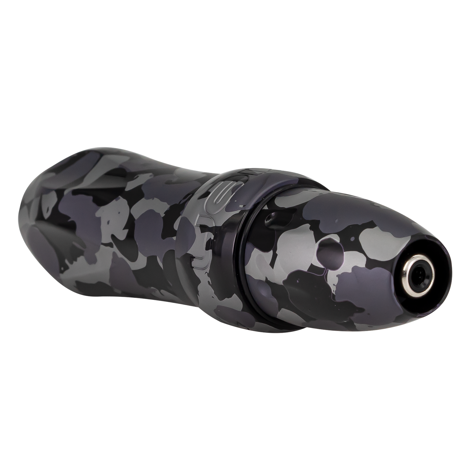 Spektra Xion in spotted black and gray camouflage, view from the plug